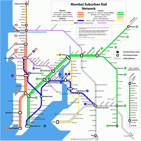 Mumbai Railway Map Showing Stations/Locations