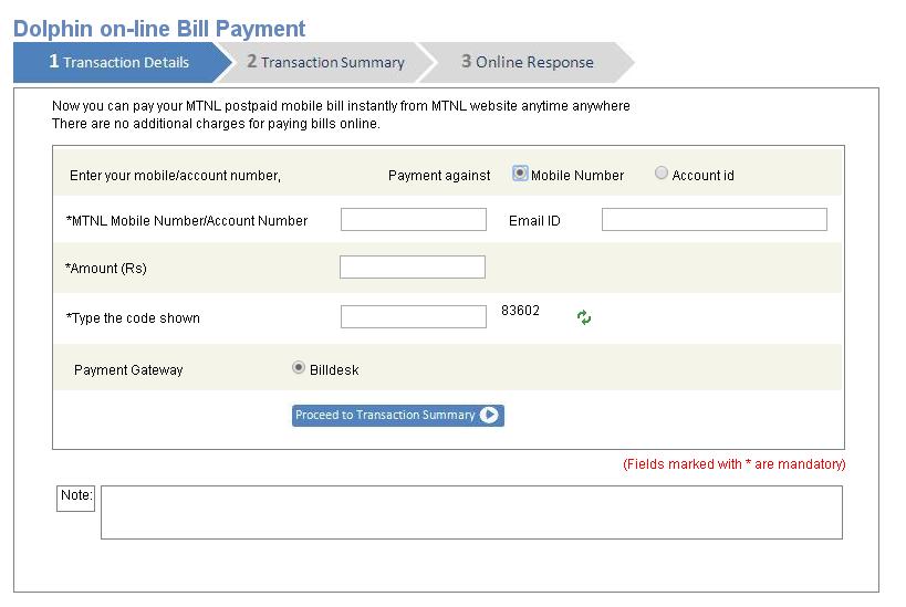 MTNL Dolphin Bill Pay Online