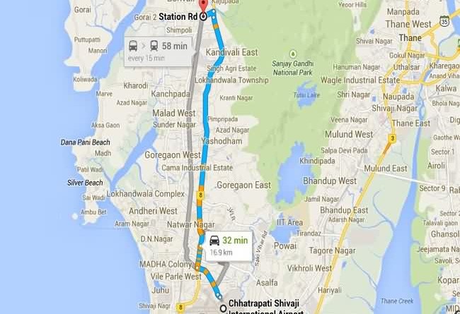 T2 to Borivali Route Map